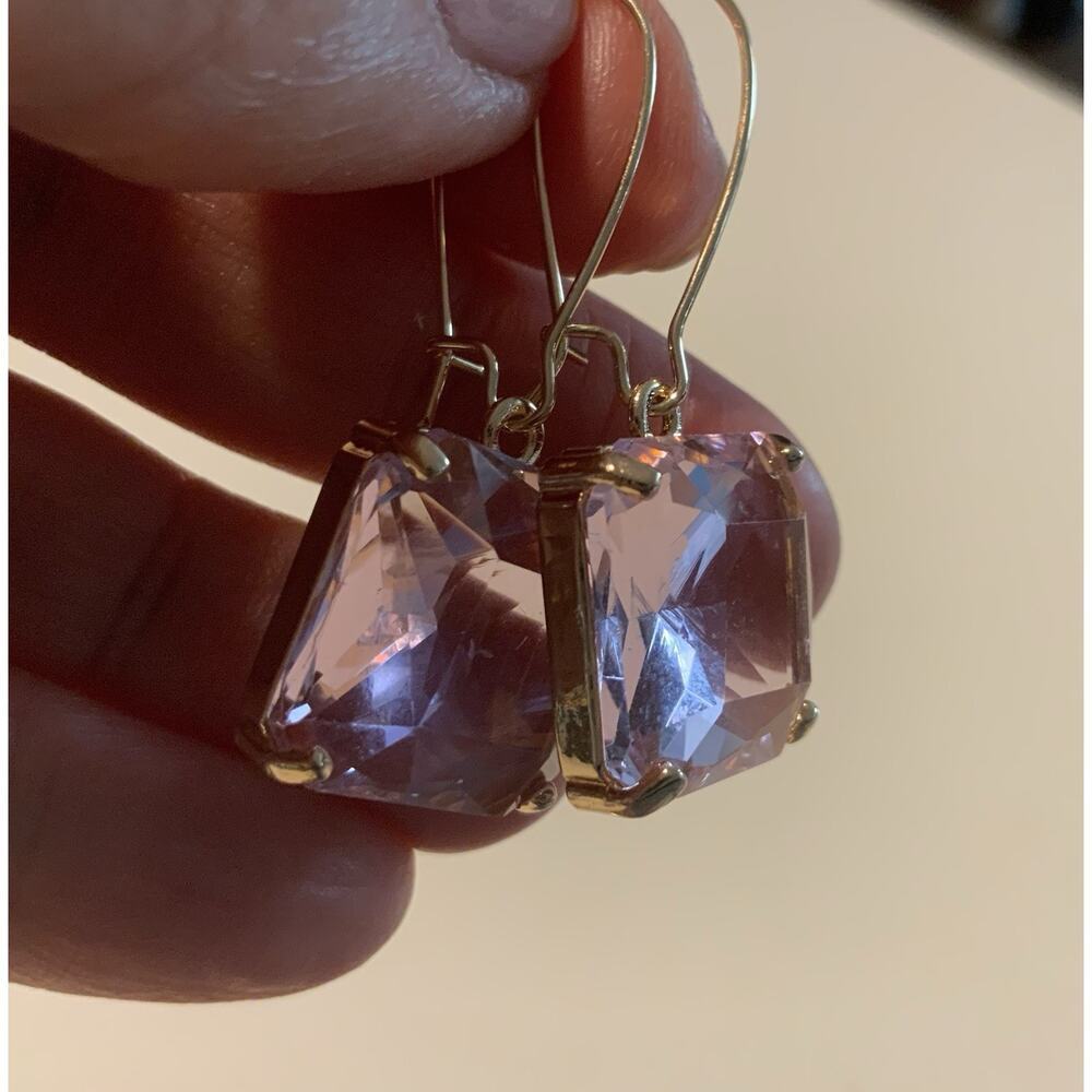 Anthropologie Clear Geometric Earrings Lucite CZ Gold Hoop Boho Statement Y2K - Picture 4 of 6